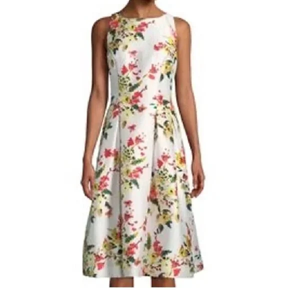 Tahari Women's Print Faille Fit & Flare Dress - White - Casual Dresses